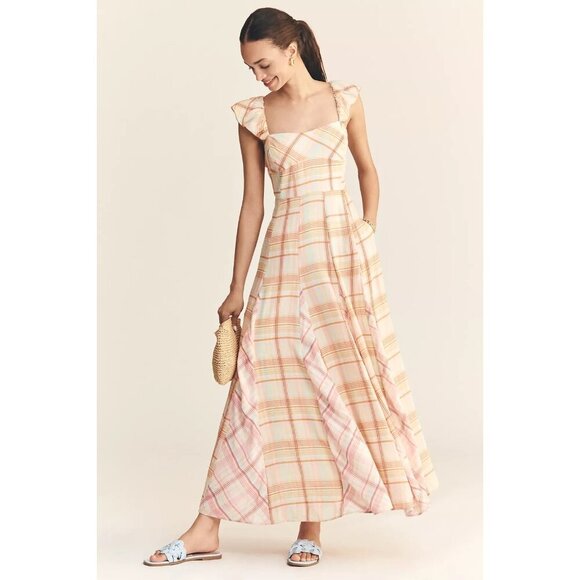 Maeve Dresses & Skirts - Anthropologie Maeve Linen Blend Flutter-Sleeve A-Line Midi Dress M